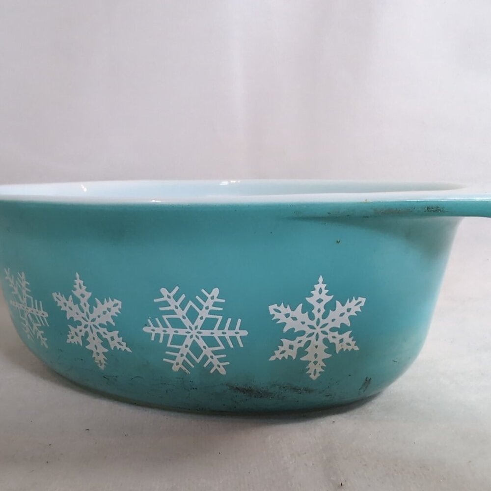 PYREX USA 1 1/2 Qt Casserole Dish 043 Turquoise Snowflake Vintage NO LID Oval - Picture 3 of 15